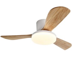 LADUTA 拉布塔 52吋實木風扇燈 吸頂風扇燈 LED餐廳廚房吸頂燈 三色變光變頻遙控智慧節能吊燈, 52吋 三色變光+變頻遙控, White