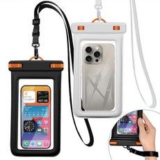 Heliosea IPX8 Floating Waterproof Dry Bag 2-Pack 7.2 Inch Phone Pouch for iPhone 16/15/14 Pro Max, black+white+ Orange