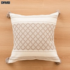 DFMEI 北歐風ins抱枕家用簡約沙發帶流蘇靠墊小方格簇絨抱枕套枕芯, 網格流蘇