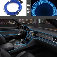 자동차 인테리어 LED 장식 조명 EL 배선 자동차 DIY 유연한 주변 조명 USB 파티 분위기 다이오드 네온 불빛, 04 Cigarette Drive, 01 3m console 2 doors, 03 파란