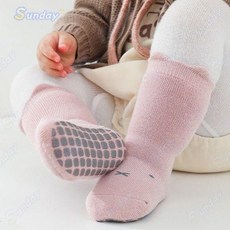 Sunday 加厚保暖絨嬰兒學步襪套，3雙裝，多種可愛動物圖案，防滑設計, 1個, 皮粉（毛圈加厚1雙裝）,S碼  適合年齡0-1歲腳長8-12cm
