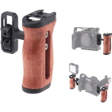 포트가 목재 측면 손잡이 그립 1420 마운트 구멍 콜드 슈 DSLR 미러리스 비디오 카메라 케이지 마이크 내장 렌치 조절 가능 상하, 포트가 목재 측면 손잡이 그립 1420 마운트 구멍 콜