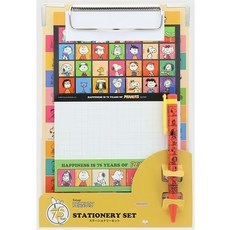PEANUTS 75週年 文具套組 B6便條紙 貼紙 活頁夾, 1個, PEANUTS 文具組 黃(不含筆)
