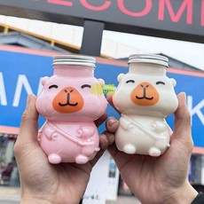 卡通小熊楊枝甘露包裝瓶奶茶瓶塑料杯帶蓋商用飲料一次性打包, 1個, 350ml+奶嘴蓋+吸管,10只