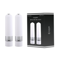 1+1 엘루나로 자동 전동 소금 후추 그라인더, 1세트, 화이트+화이트, 80ml