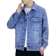 셀럽당 남자 데님 코트 춘추 카고 캐주얼 재킷 청옷M3693