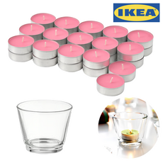 이케아 티라이트 캔들 향초 30P + 유리홀더 1P, 1세트, 350g, 딸기향