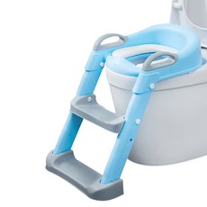 兒童馬桶學習便座梯, 天空藍,硬坐墊