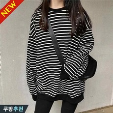 150kg까지 빅사이즈 여성 스트라이프 기모 / 얇은 맨투맨 긴팔티 가을 겨울 편한 날씬해보이는 박스 오버핏 클래식 배색 4xl 5xl 통기성 간절기 베이직 상의 풀오버