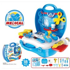 MEDICAL 醫具組扮家家酒玩具手提箱 藍盒18件組, 1個, 醫具組（英文字包裝）(藍盒)