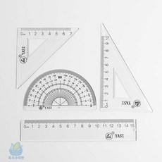 옥수수마켓 학생용 투명 각도기 삼각자 4종 세트 도형자세트