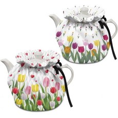 단열 주전자 커버 티포트 코지 주방 티팟 먼지 아침 식사 냄비 워머 커버고무밴드 포함 벌새와 꽃 프린트, 튤립 프린트