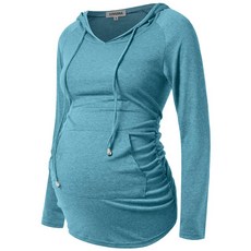 GINKANA 임산부 후디 긴소매 셔츠 캐주얼 임산부 상의 임산부 스웨트셔츠 캐주얼 의류 블랙+버건디 XXL