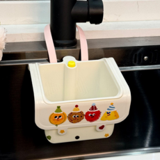水槽瀝水籃 掛籃 洗碗海綿收納 水龍頭置物架 廚房用品 水池掛袋, 奶白色-贈貼紙