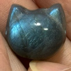 采禪手作 B794-7 拉長石 貓頭 側通孔14*16*10mm