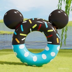 兒童遊泳圈 超厚寶寶防側翻泳圈 卡通耐用小孩戲水裝備充氣救生圈, 1個, 米奇甜甜圈藍色泳圈70#,建議30-80斤寶寶使用