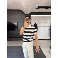 2026男士夏季POLO衫 短袖針織T恤 黑白條紋休閒運動上衣