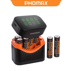 PHOMAX 리튬 배터리 충전기 세트 LCD 8구 AA 4200mWh 고속충전 PH-LCD811, 1개, 1세트