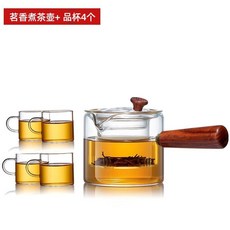 嘉義出貨 耐高溫玻璃過濾泡茶壺 養生壺 側把茶壺 煮茶器 花茶壺 茶具套裝 沖茶器, 540ML煮茶壺+4個把杯, 1個