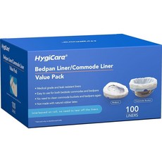 HygiCare 변기 의자 침대 팬 및 휴대용 변기용 100개 확대 옆 라이너 사전 분리 누출 방지 견고함 일회용 성인 노인 의료 캠핑용