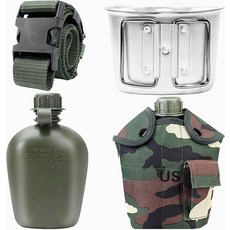 0.9L1쿼트 캔틴 키트 휴대용 캔틴 하이드레이션 캔틴 물병 강화 나일론 병 파우치 커버 백 알루미늄 컵 및 허리 벨트 배낭여행 하이킹 캠핑 등산 야외 활동용 34