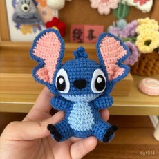 毛綫鈎針史迪仔玩偶編織DIY材料包 手工自製卡通可愛包掛鑰匙扣 精選熱賣, 1個, 史迪奇白色眼睛款不是成品需要自己編織,史迪奇鉤針只有一個