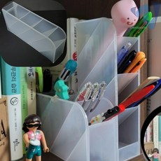 메이크업도구 커피스틱 볼펜 필기구 4칸 사선 트레이 수납 정리함 반투명