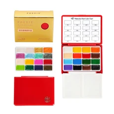 32색 진주빛 고체 수채화 물감 휴대용 삼단 접이식 상자 전문 미술 용품 (그림 그리기 및 스케치용), 01 red