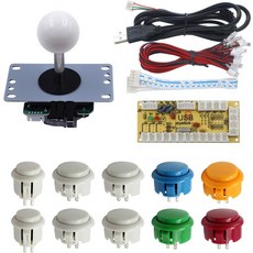 아케이드 게임 컨트롤러 버튼 마이크로스위치 8방향 조이스틱 제로 딜레이 USB 인코더 케이블 스틱 DIY 키트 PC MAME 레트로파이 라즈베리 파이, White mix