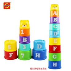 ZARTOYS 小熊積木疊疊杯 兒童大顆粒數字字母疊疊樂益智玩具, 1個, Multicolor