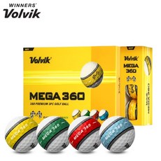 볼빅 MEGA 360 3피스 골프공 플래그라인 고반발 퍼팅라인, 1개, 12개입, 메가 혼합4색 1개, 12개입, 메가 혼합4색