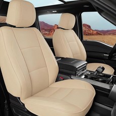 요트루스 F150 시트 커버 풀 세트 가짜 가죽 트럭 2009-2026 포드 F-150 슈퍼크루 및 2017-2026 F250 F350 크루 캡 XLT 라리아트 킹 랜치(블랙)용, Beige, Front & Rear