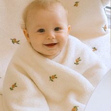 불로홈 아기 밍크 자수 극세사 블랭킷 이불, 올리브