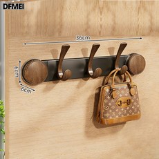 DFMEI 門後掛鉤胡桃木紋旋鈕吸盤浴室壁掛式免打孔掛衣鉤掛架子, 1個, 【吸盤胡桃木色鳳尾款】3鉤:如圖