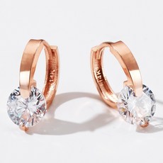 SEMI JEWELRY 女性用 14K 圓環鋯石易扣式耳環 + 購物袋