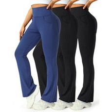 Mlenhor 여성용 하이 웨이스트 플레어 팬츠 플레어 요가 팬츠 주머니가 있는 요가 팬츠 하이 웨이스트 및 와이드 레그 3팩 3팩 블랙 + 블랙 + 타이다이 그레이