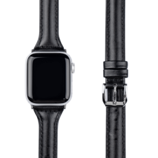 MOHARLAB Apple Watch 3/4/5/6/7/SE 皮革錶帶+保護貼, 02 Black, 40mm, 藍牙