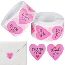 TOCCOOL Heart Thank You 스티커 봉투 씰 Seal 라벨 축제 카드 선물 포장 태그 및 우편물 가방용 2.5cm(1인치) 스티커(500개 2개) (핑크, Pink