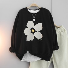 여성용 빅사이즈 오버핏 롱티 라운드 긴팔 맨투맨 데일리룩 체형커버 루즈핏 박스티