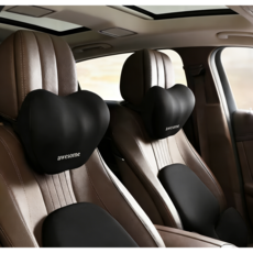 Whh 차량용 가죽 목편한 프리미엄 세이프레더넥 가죽 목쿠션, 2개, 블랙