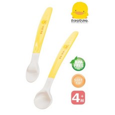 黃色小鴨 雙色離乳安全湯匙 2入組，寶寶餵食湯匙，安全材質，雙色設計，輕鬆餵食, 1個