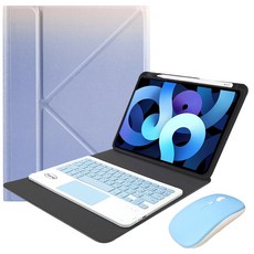 Powerway iPad 10.9吋(Air5/Air4)專用藍牙鍵盤皮套組，立控設計多角度支撐，附贈同色無線滑鼠，一年保固, 彩藍色(藍色鍵帽/藍色滑鼠), 巧克力式鍵帽