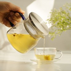 티온 내열유리 차주전자 저그+거름망뚜껑세트 티포트, 1개, 400ml, 투명