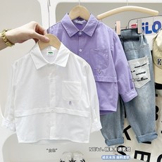 春鞦新款工裝襯衫2025男童長袖韓版寬鬆口袋襯衣休閒純色外套潮