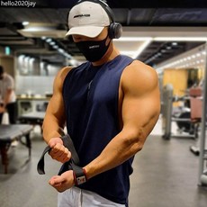 夏季健身背心男棉質彈力運動無袖T卹深挖坎肩寬鬆透氣跑步訓練服