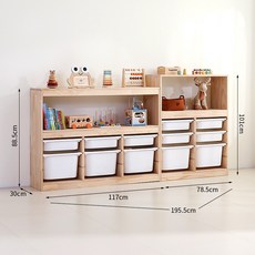 兒童書架 置物架 繪本架 大容量二合一組合儲物櫃 實木玩具收納櫃, 玩具櫃三排三層 玩具櫃雙排四層
