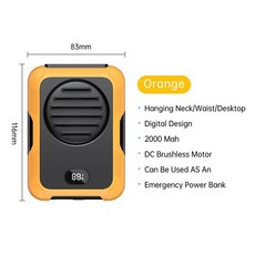 Vissko 목 허리 선풍기 걸이형 USB 미니 소형 호환 휴대용 충전식 블레이드리스 3 단 야외 전기 LED 디스, 4) Orange 2000mAh, 1) Orange2000mAh