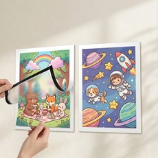 차차쿠바 무타공 마그네틱 자석 프레임 부착식 액자 안내문 게시판, 10개, 실버