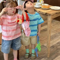 兒童韓版夏裝兄妹裝短袖紮染T恤針織打底衫套裝
