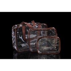 GoGraphy 透明萬用收納袋, 大中小 三件套（咖）